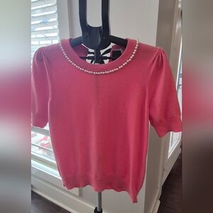Kate Spade New York Faux Pearl-Embellished Short-Sleeve Sweater, Light Pink